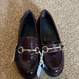 Women’s Patent Leather Loafers with Gold Bit - Burgundy